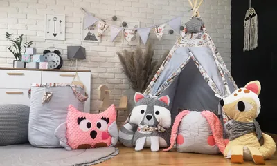 Produktbild von Tipi Teepee Spielzelt zelt Kinderzelt Wigwam Zelt Tiere Set für Kinder Set 7 Elemente Wald Tiere