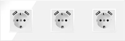 Produktbild von 3-fach Steckdose + 2x USB Weiß Komplett mit Glasrahmen Schuko 230V QUADRA