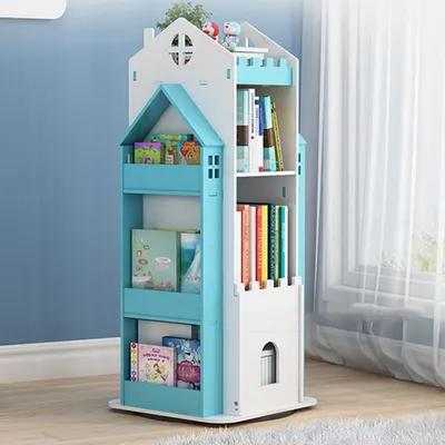 Produktbild von 360Home Kinderbuchregal 360° drehbarer Regal Burg design Blau Klein: 41*41*95cm【BR160】