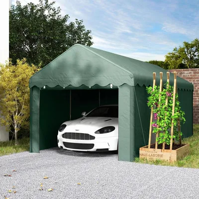 Obrázok produktu pre Prístrešok pre auto – Stanová garáž – 3 x 6 m – Rolovacie brány – Odnímateľné bočné steny – Zelená