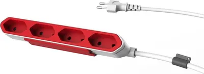 Produktbild von Dr. Bott Power Bar, 2-pin Reiseadapter und 4x Verteiler, Steckdosenleiste mit 1,5 m Verlängerungskabel, Power Strip, Steckdose Euro 8 220V - 240V, Rot