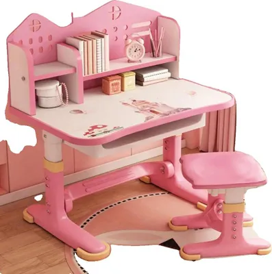 Obrázek produktu pro Sada studijních stolů, výškově nastavitelná, ergonomický design, růžová barva