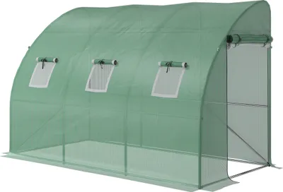 Produktbild von Szklarnia foliowa Outsunny szklarnia do pomidorów z oknem z siatki, szklarnia ze zwijanymi drzwiami, propagator z ochroną UV, zielona, 300 x 150 x 197 cm