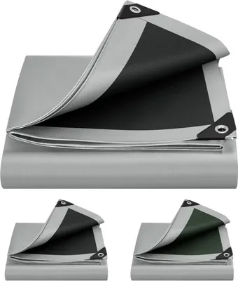 Produktbild von Wasserdichte Plane 280 g/m² mit Ösen UV-beständig | Grau-schwarz | 4x6 m