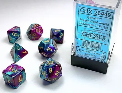Produktbild von Chessex - Gemini - 7-Die Set - Purple-Teal/Gold