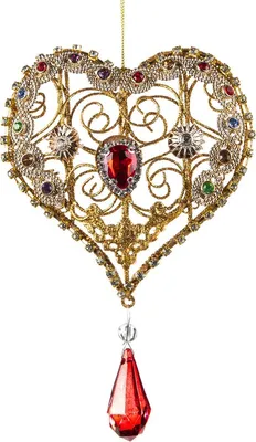 Produktbild von Goodwill Weihnachtskugel Herz mit Juwelen Gold-Rot 15 cm