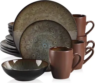 Zdjęcie produktu dla Zestaw do serwowania Opulent - 4 osoby - 16-częściowy - ceramiczny - brązowy