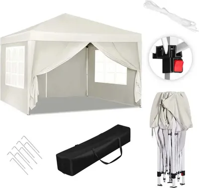 Image de BukkitBow - Tente de réception avec parois latérales - tente pliable - imperméable et résistant aux intempéries - pavillon de jardin - 300 x 300 cm - Witz
