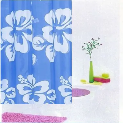 Produktbild von Duschvorhang 180x200 Badvorhang Duschabtrennung Duschgardine Duschvorhangschirm Blumen Blau