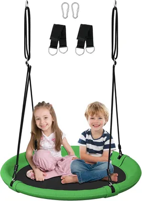 Produktbild von Baumschaukel 102 cm, verstellbare Tellerschaukel, grün und schwarz, Gartenspielzeug