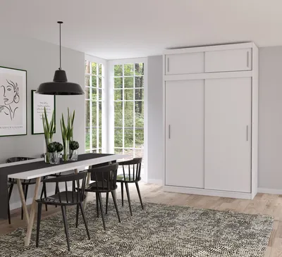 Produktbild von Schwebetürenschrank Kleiderschrank Schrank 150cm mit Aufsatz 150/45/61cm Weiß/Weiß Vista 04