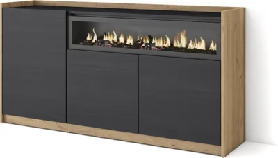 Produktbild von Sideboard, Highboard, 156x37x80cm, 3 Türen, Elektrokamin., Schwarz Eiche