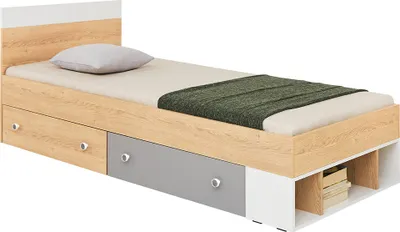 Produktbild von Kinderzimmer Bett 90x200cm Liegefläche, Eiche mit weiß und grau PINETO-133