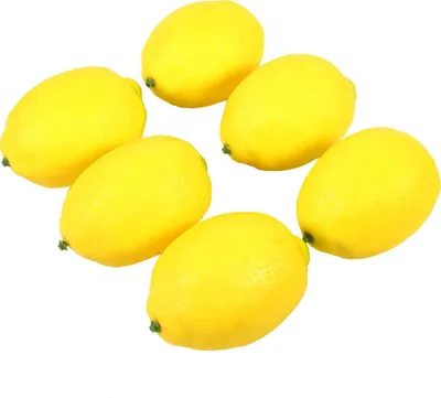 Obrázek produktu pro 6 kusů realistických umělých žlutých citronů jako dekorace na stůl pro domácnost, oslavy a jako výzdoba.