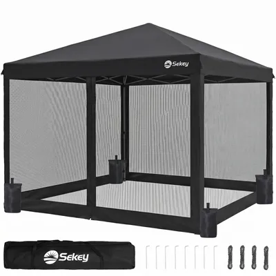 Produktbild von Sekey Faltpavillon 3x3m Pop Up Pavillon mit Moskitonetz, Wasserdichter Gartenpavillon höhenverstellbar inkl. 4 Sandsäcke für Garten Party Camping