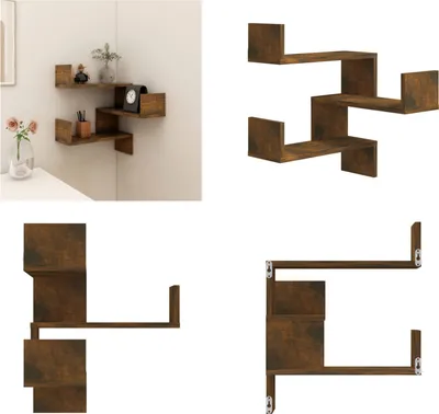 Image de vidaXL Etagère murale d'angle Chêne fumé 40x40x50 cm Bois composite - Etagère murale d'angle - Etagère murale - Etagère d'angle