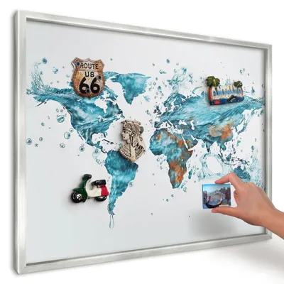 Produktbild von Magnettafel 70x50 cm in einem silbernen Rahmen - Magnetische Metalltafel, Magnetpinnwand zur Wandmontage für Wohnzimmer, Küche, Flur, Kinderzimmer und Büro - Wasserkarte