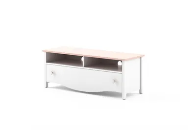 Produktbild von MINIO go for it, MIA TV-Lowboard – TV Board mit geteilter Schublade und 2 offenen Fächern, Weiß/Rosa, 120×46×42 cm