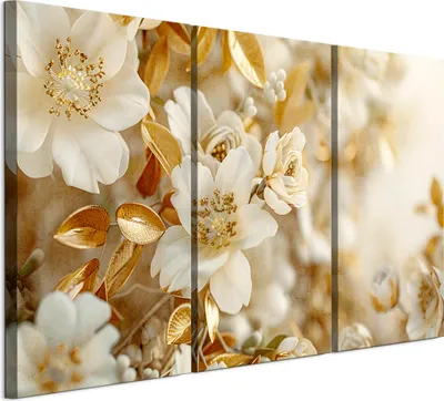 Produktbild von LUMASOUL Leinwand Bilder 120x80 cm, Leinwandbild Blumen Motiv, Wandbilder Holzrahmen und Webstuhl Wohnzimmer und Schlafzimmer, 3 teilig