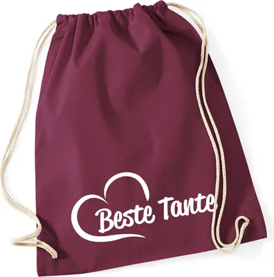 Produktbild von Huuraa Turnbeutel Beste Tante Herz 12 Liter Burgundy Baumwolle Rucksack Geschenkidee