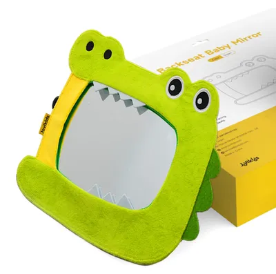 Obrázok produktu pre Detské spätné zrkadlo do auta v tvare krokodíla – zrkadlo na zadné sedadlo – upevnenie pomocou pásu – 36 x 26,5 cm – zelené
