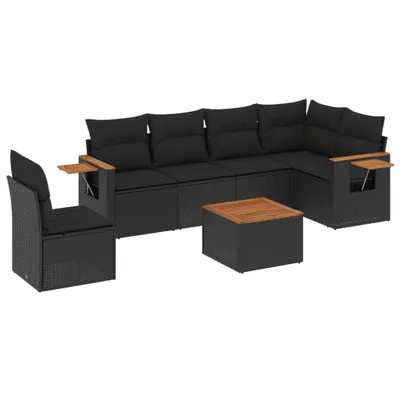 Produktbild von vidaXL 7-tlg. Garten-Sofagarnitur mit Kissen Schwarz Poly Rattan