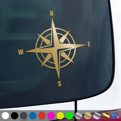 Produktbild von PantherPixel Windrose Aufkleber Kompass Berge Reisen Camping Sticker Auto Geschenkidee Farbe Gold