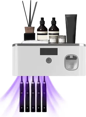 Produktbild von UV Zahnbuerste Sanitizer Halter Wand mit Zahnpastaspender Grau