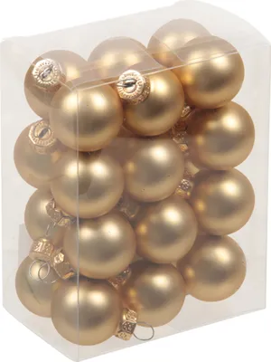 Produktbild von 24 x Kleine Baumkugeln aus Glas - Christbaumkugeln Baumschmuck Christbaumschmuck Weihnachtsbaumschmuck Weihnachtsbaumkugeln (2,5 cm, Hellgold - Matt)