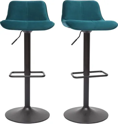 Produktbild von Miliboo - Barhocker höhenverstellbar und um 360° drehbar aus petrolblauem Stoff mit Samteffekt und schwarzem Metall (2er-Set) BOOST