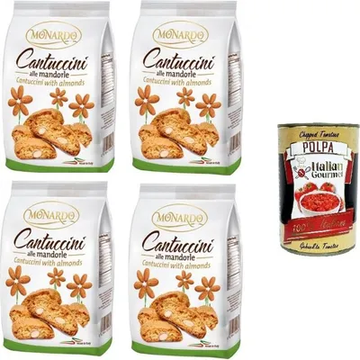 Produktbild von Monardo Cantuccini mit Mandeln, Mandel-Kekse, 4x150gr + Italian gourmet polpa 400g