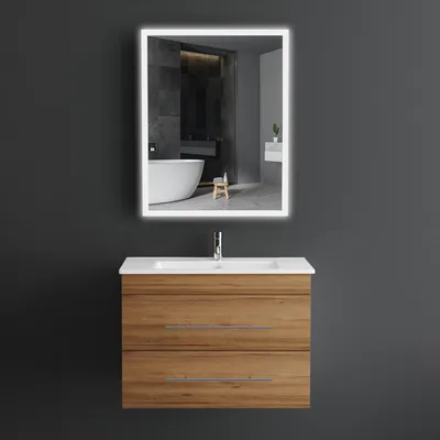 Produktbild von Alpenberger Waschbecken mit Unterschrank | Badezimmer Set 70 cm | Waschbecken mit Unterschrank und Spiegel | Badezimmerschrank mit Badspiegel | Badezimmerspiegel mit Touch-On-Off-Funktion | 2 Schubladen