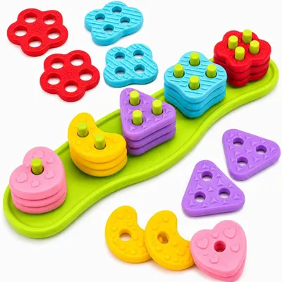 Productafbeelding van Montessori Siliconen stapelspeelgoed voor baby's - Sensorische vormsorteerder voor peuters van 1 - 2 jaar - Zacht bijtspeelgoed
