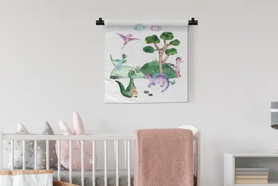Produktbild von MuchoWow® Wandteppich Wandbehang Kinderzimmer - Dinosaurier - Weiß - Jungen - Mädchen - Kind 60x60 cm Tapisserie Dekoration Wandtuch - Dekorationen - Wand Decke