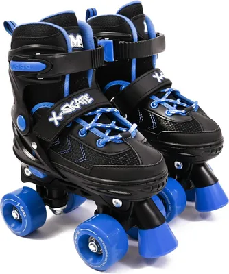 Produktbild von Verstellbare Quad Rollschuhe - Schwarz & Blau mit Bremsen