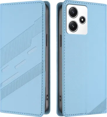 Produktbild von Hülle für Xiaomi Redmi 12 / Poco M6 Pro 5G, Kunstleder Brieftaschen Handyhülle mit Kartenfach und Standfunktion Hellblau