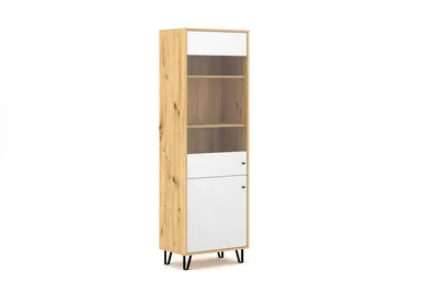 Produktbild von "Bilbao" Vitrine mit Glastür für Porzellan und Bücher in Artisan Eiche / Weiß Matt mit LED 63 x 172 x 40 cm