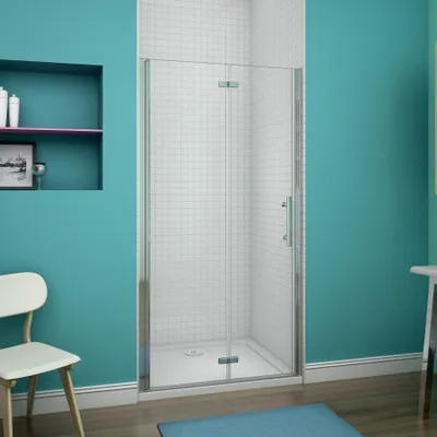 Produktbild von Scharniertür 90X185cm Duschabtrennung Dusche Duschwand Eckeinstieg Falttüren Duschtür mit 6mm Sicherheitsglas Duschkabine