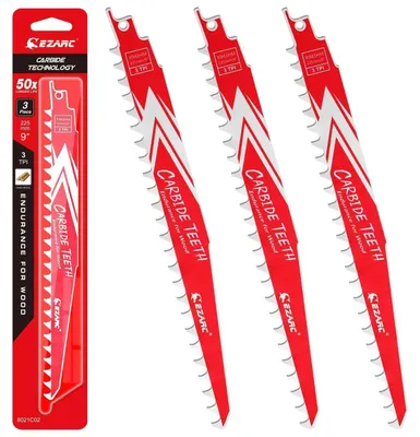 Immagine prodotto di Lame per seghetto alternativo in metallo duro, 225 mm, 6 denti per pollice, confezione da 3 pezzi, adatte per legno duro e metallo