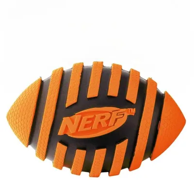 Produktbild von Hasbro Nerf Dog Rubber Football Dog Toy with Spiral Squeaker, Lightweight, Durable and Water Resistant, 5 Inch Diameter for Medium/Large Breeds, Single Unit, Orange (8915)