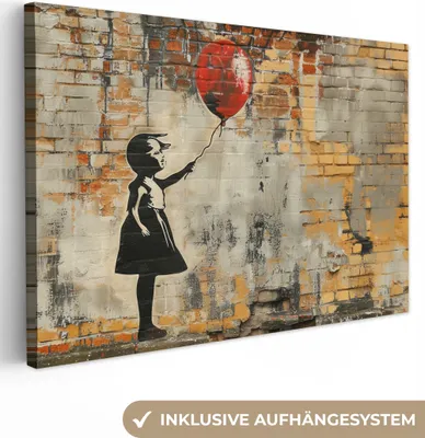 Produktbild von Wanddeko 90x60 cm - Banksy - Mädchen mit Luftballon, Wandbilder, Wanddeko Wohnzimmer