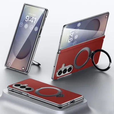 Obrázok produktu pre Pre Samsung Galaxy Z Fold7 5G SULADA Kožené puzdro MagSafe Ring Holder Red