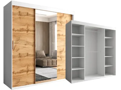 Produktbild von Schiebeschrank 180 CM Weiß und Dunkelbraun Wotan 3-türig mit Spiegel OTARIO