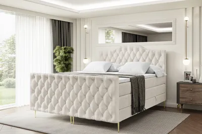 Produktbild von ALTDECOR Boxspringbett mit Gold Füßen, Matratze und Lattenrost, Topper, Fußteil, Polsterbett mit Bettkasten, Bett mit Stauraum H3- und H4- Matratze -VILA-1-FZ-Z KING-200x200 - Beige Monolith