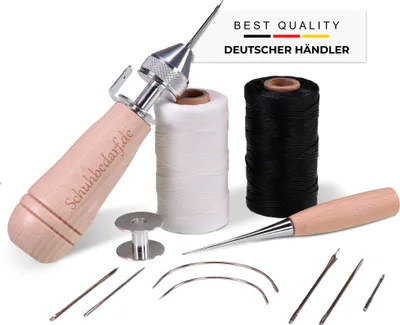 Produktbild von Profinähahle Leder Nähset III Nähahle Schuhmacher Kürschner und Sattler Lederwerkzeug Handnähmaschine Nähgarn gewachst Ledernadel Lederreparaturset - für Dicke Stoffe, Planen, Cabrioverdecke