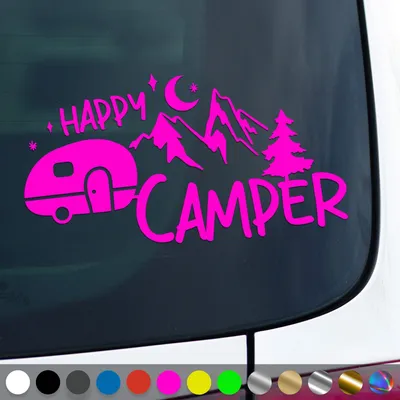 Produktbild von PantherPixel Camper Aufkleber Happy Glücklich Bus Wohnmobil Camping Sticker Auto Geschenkidee Farbe Neon-Pink