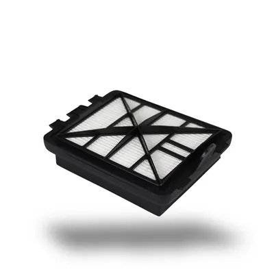 A vacuum cleaner filter photographed in isolation against a white background.