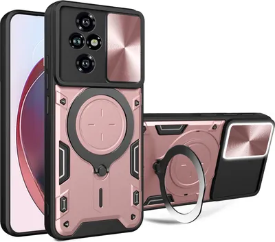 Produktbild von Handyhülle für Honor 200 Pro Dual-Layer Stoßfest Rüstung Hülle mit Dia Kameraschutz und Kreisförmig Ring Ständer Roségold