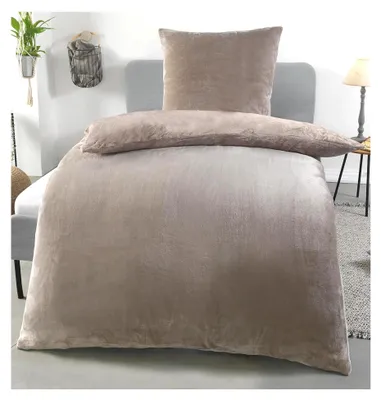 Produktbild von Wende Plüsch Bettwäsche 135x200 Nicky-Teddy Cashmere Touch Bettbezug + Kissenbezug 80x80, Farbe: Taupe