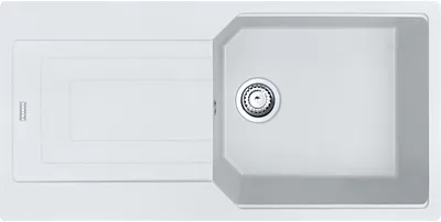 Produktbild von Franke Spüle URBAN UBG 611-100 in GLACIER mit Excenterbedienung Drehknopf Edelstahl / Ausschnittmaß 980 x 480 mm / Granitspüle